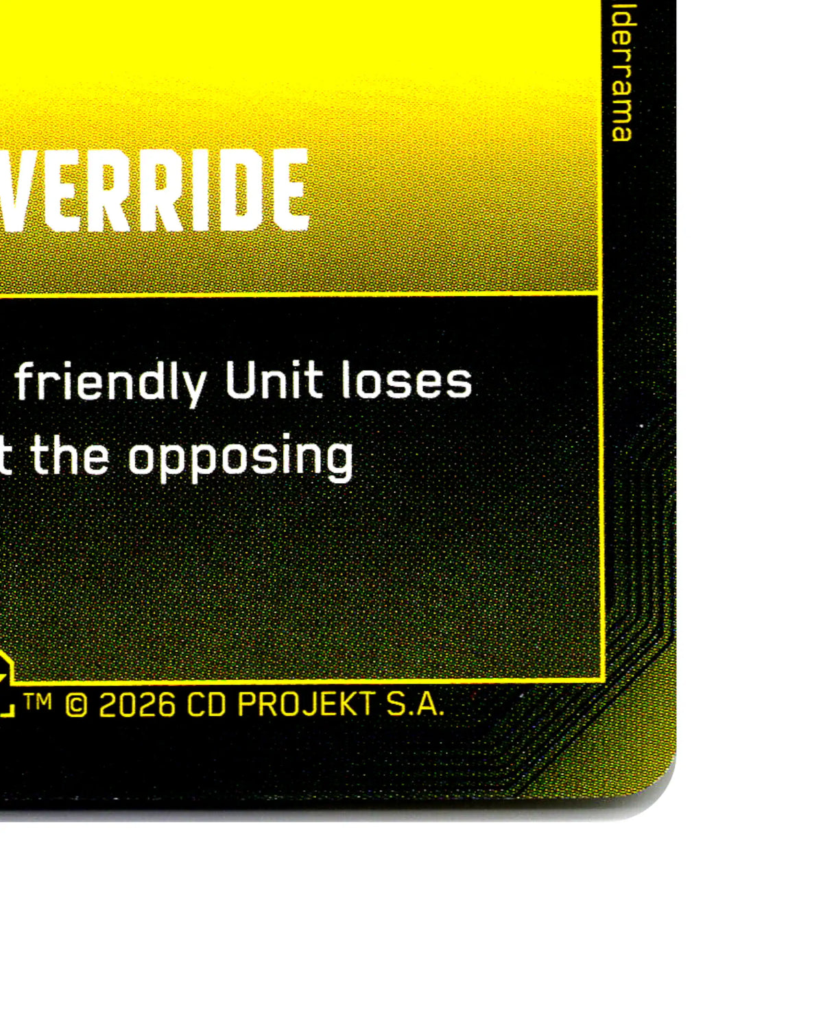 Safety Override B069 Cyberpunk 2077 TCG Beta card front bottom-right corner