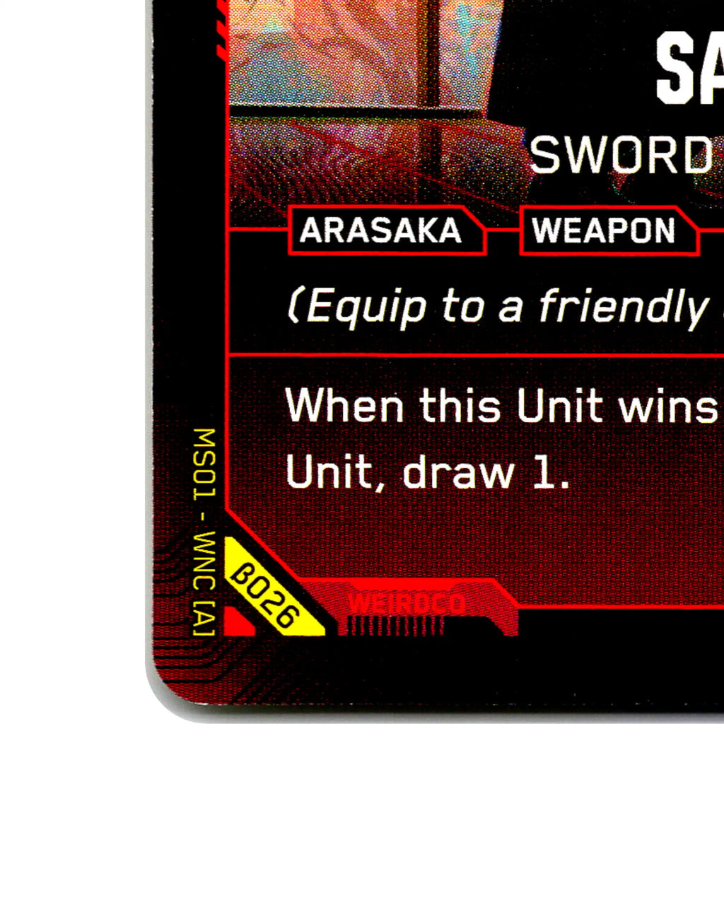Satori — Sword of Saburo B026 Cyberpunk 2077 TCG Beta card front bottom-left corner