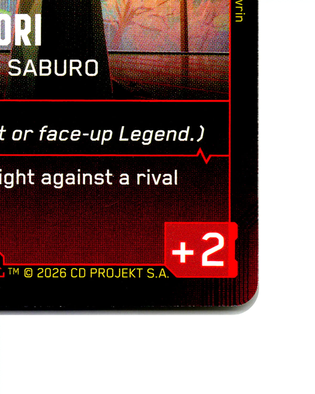 Satori — Sword of Saburo B026 Cyberpunk 2077 TCG Beta card front bottom-right corner