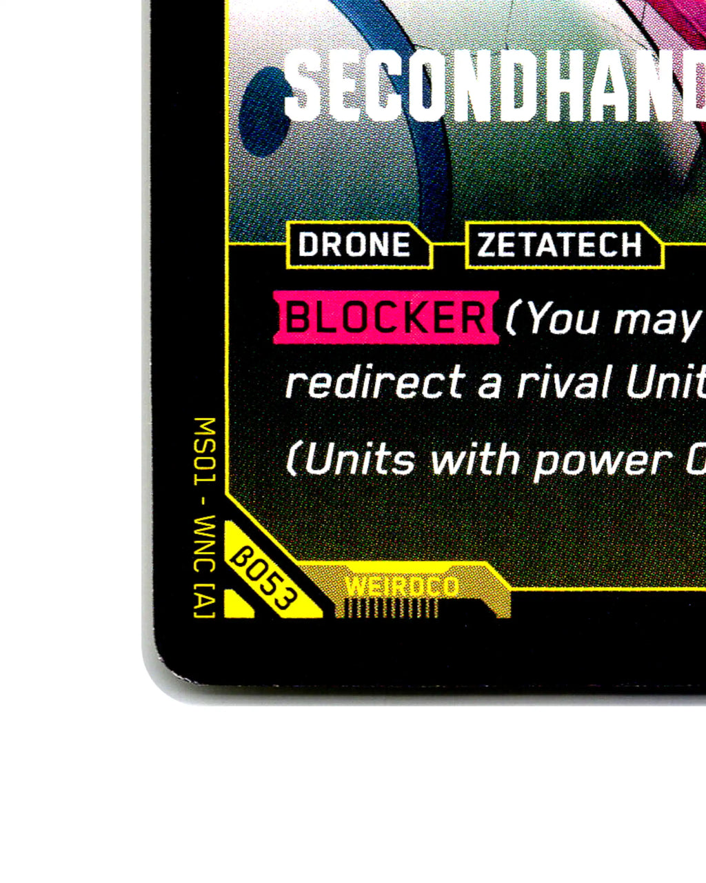 Secondhand Bombus B053 Cyberpunk 2077 TCG Beta card front bottom-left corner