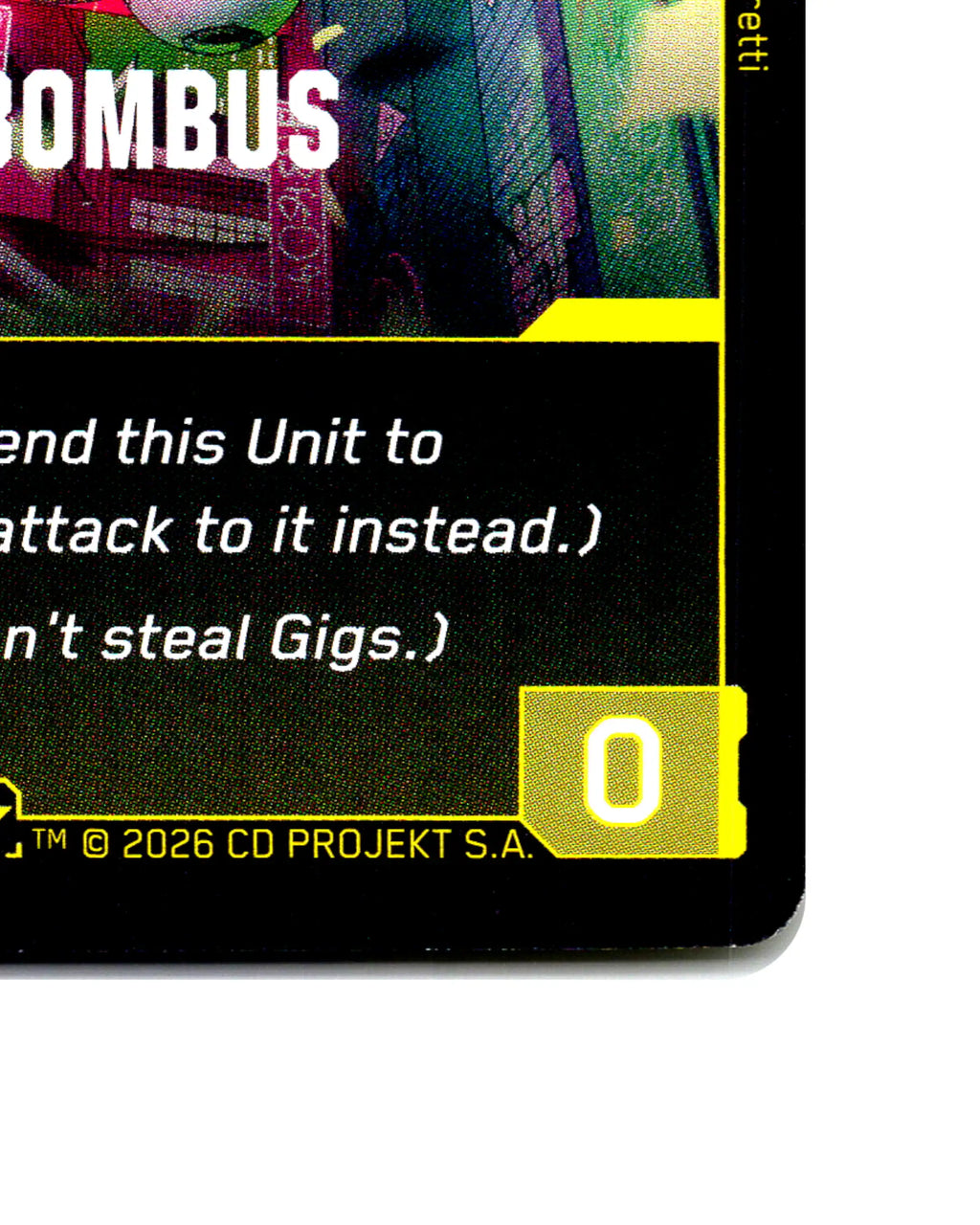 Secondhand Bombus B053 Cyberpunk 2077 TCG Beta card front bottom-right corner
