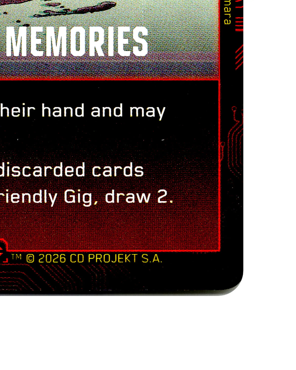 Shattered Memories B035 Cyberpunk 2077 TCG Beta card front bottom-right corner