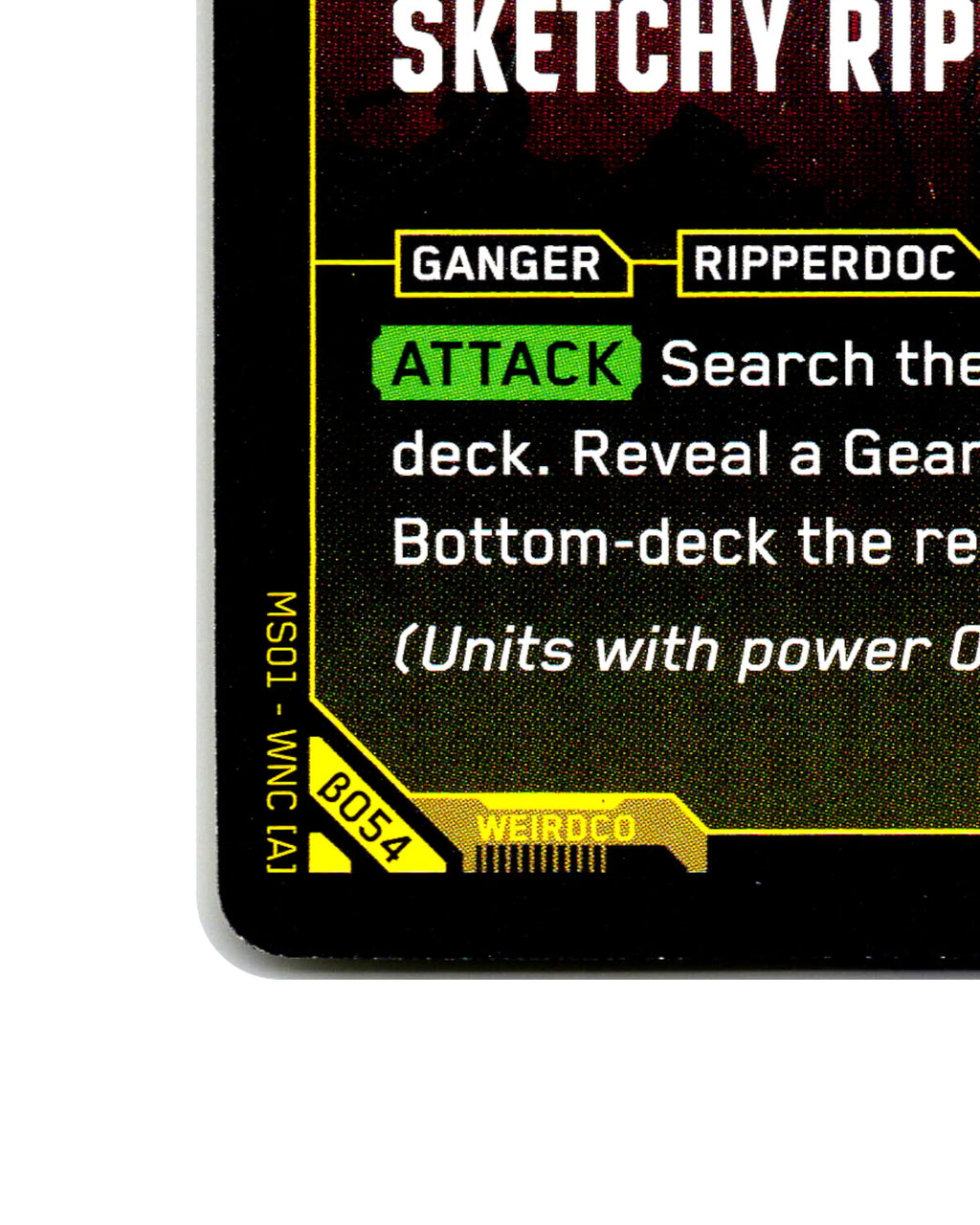 Sketchy Ripper B054 Cyberpunk 2077 TCG Beta card front bottom-left corner