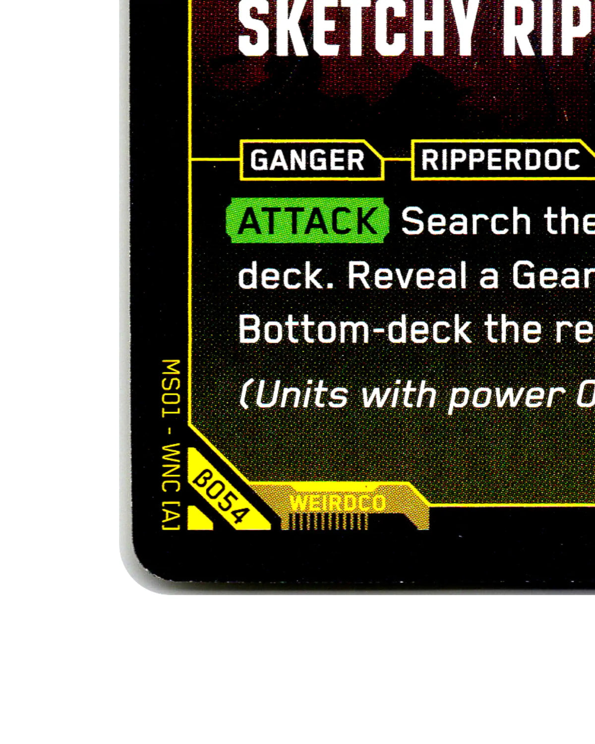 Sketchy Ripper B054 Cyberpunk 2077 TCG Beta card front bottom-left corner