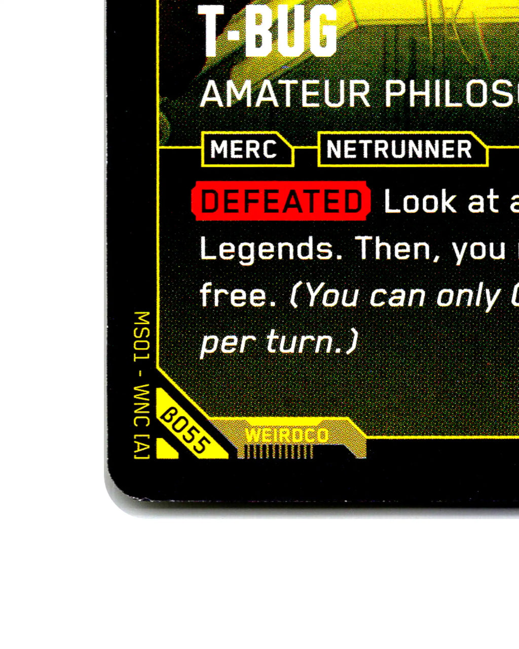 T-bug — Amateur Philosopher B055 Cyberpunk 2077 TCG Beta card front bottom-left corner