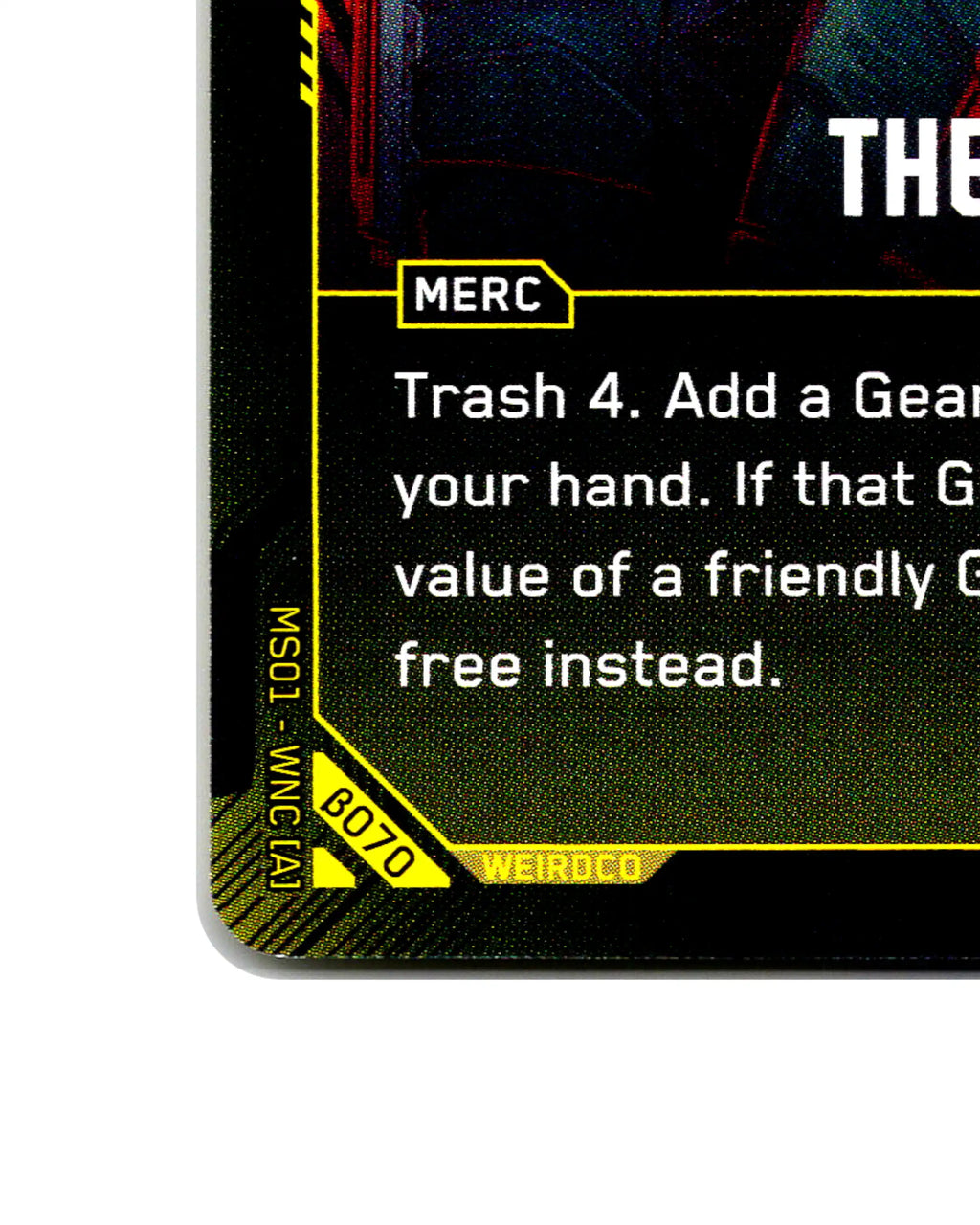 The Heist B070 Cyberpunk 2077 TCG Beta card front bottom-left corner