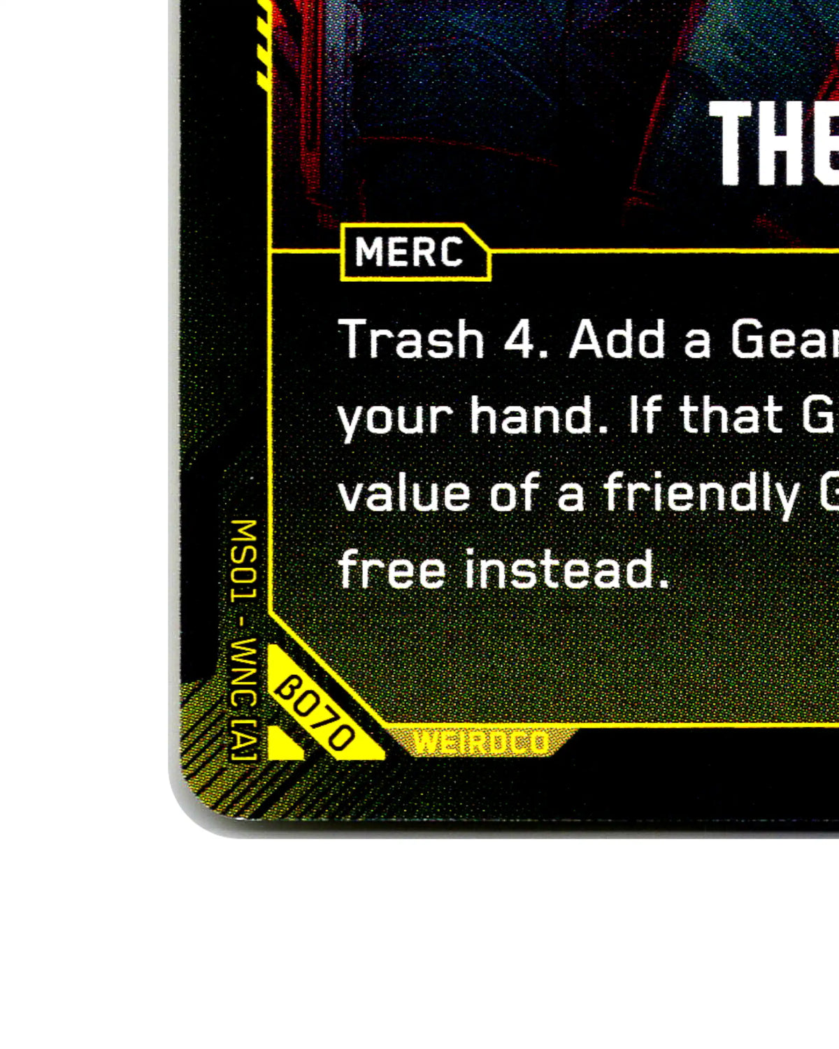 The Heist B070 Cyberpunk 2077 TCG Beta card front bottom-left corner