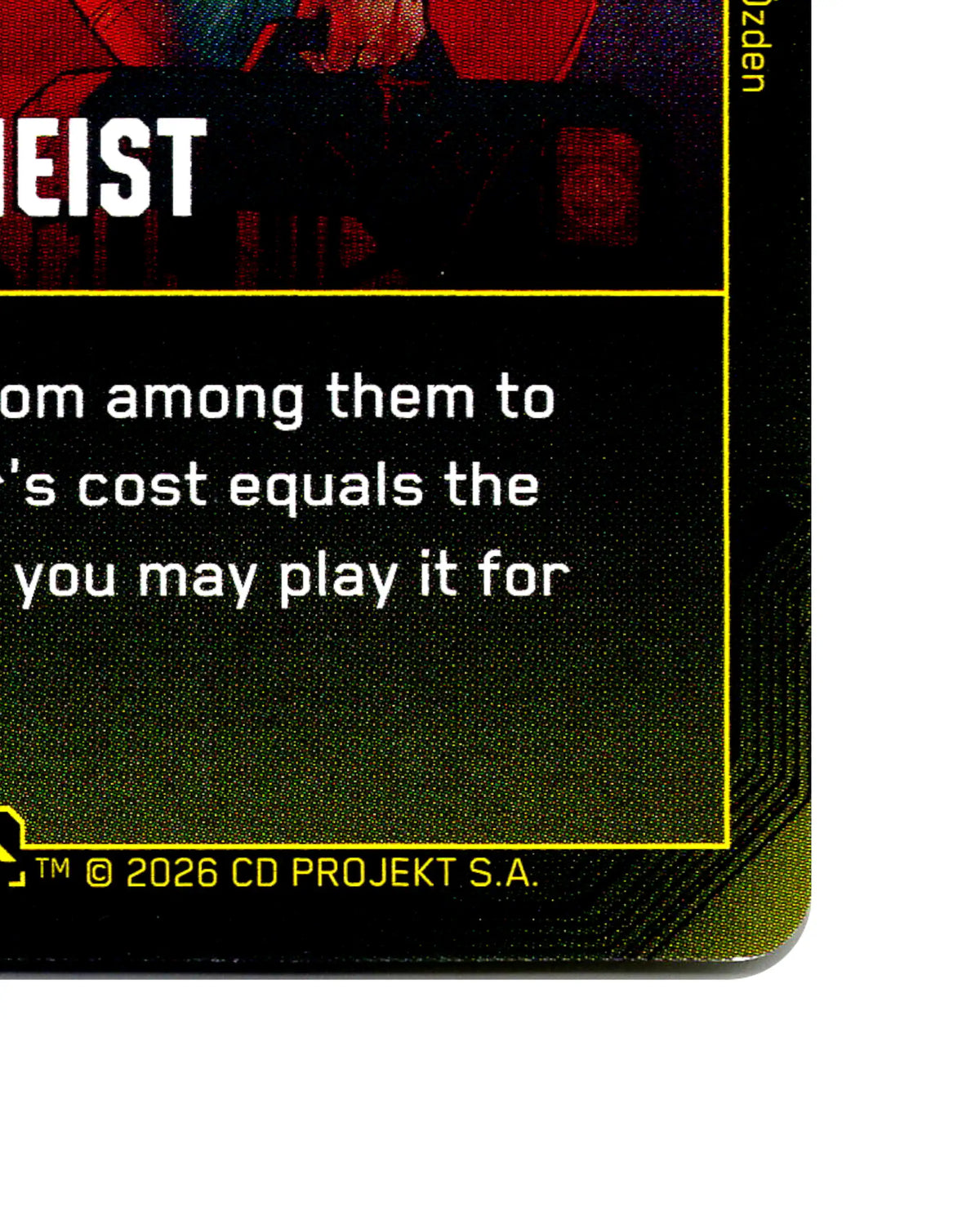 The Heist B070 Cyberpunk 2077 TCG Beta card front bottom-right corner
