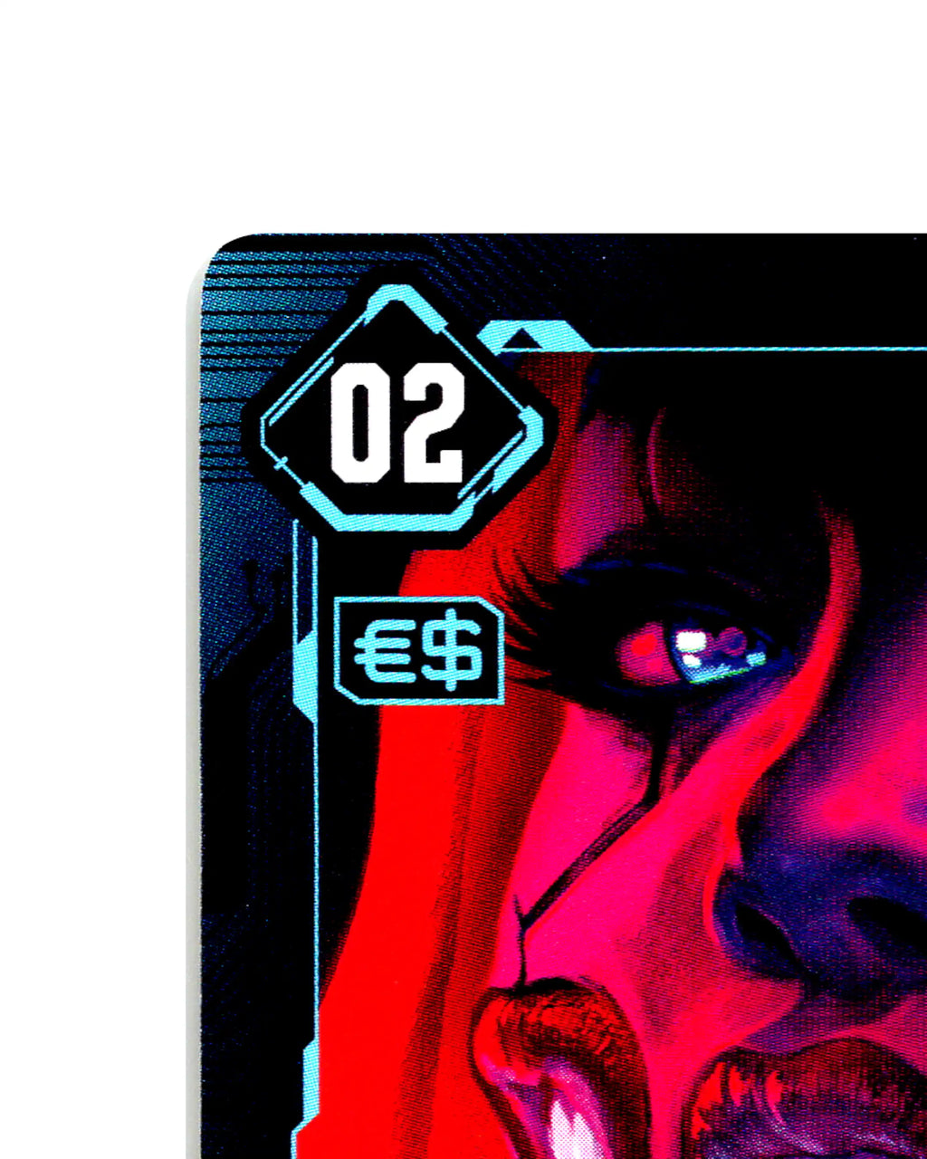 Three Mouths, One Desire B137 Cyberpunk 2077 TCG Beta card front top-left corner