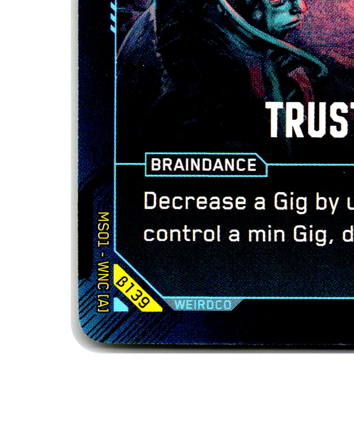 Trust No One B139 Cyberpunk 2077 TCG Beta card front bottom-left corner