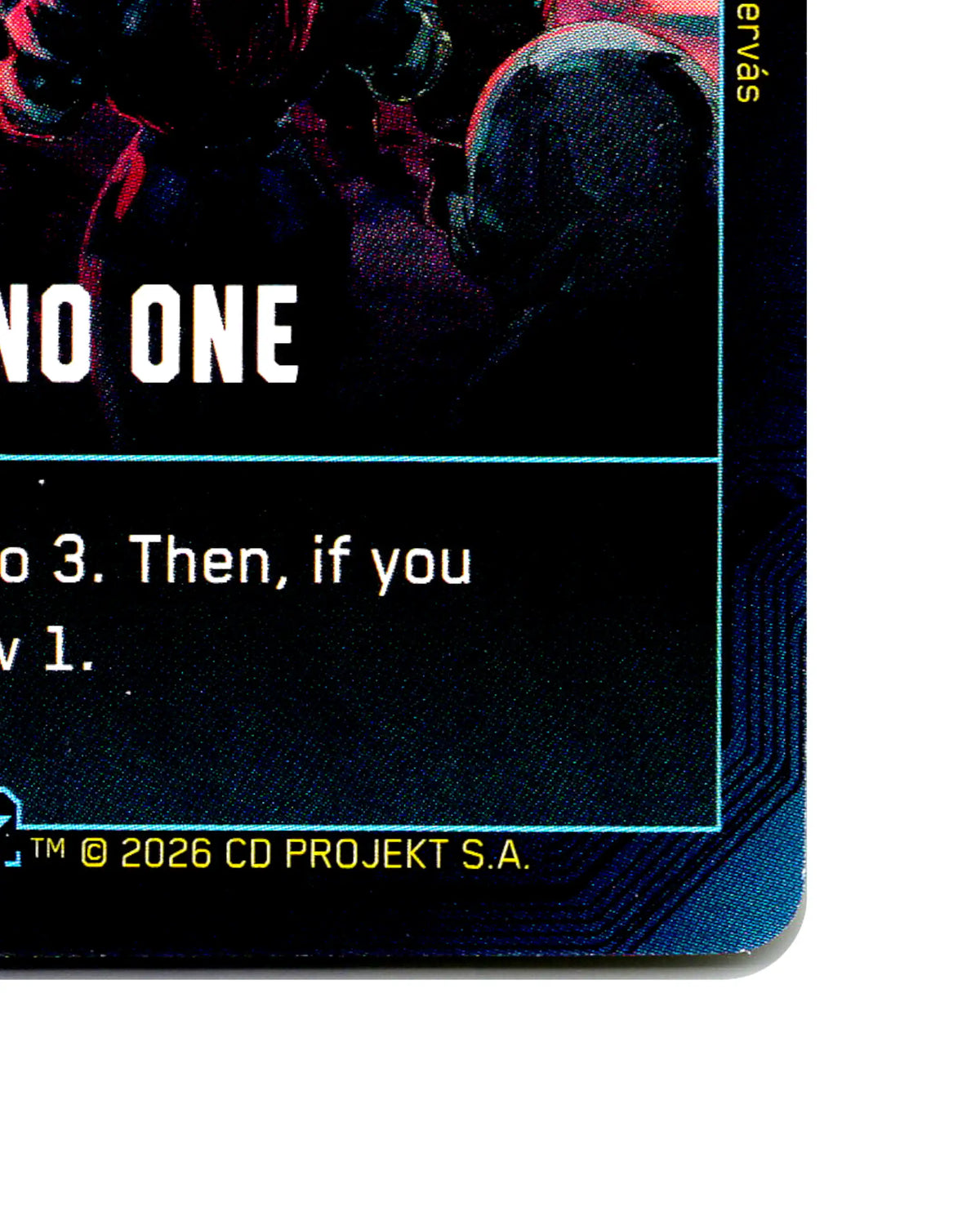 Trust No One B139 Cyberpunk 2077 TCG Beta card front bottom-right corner