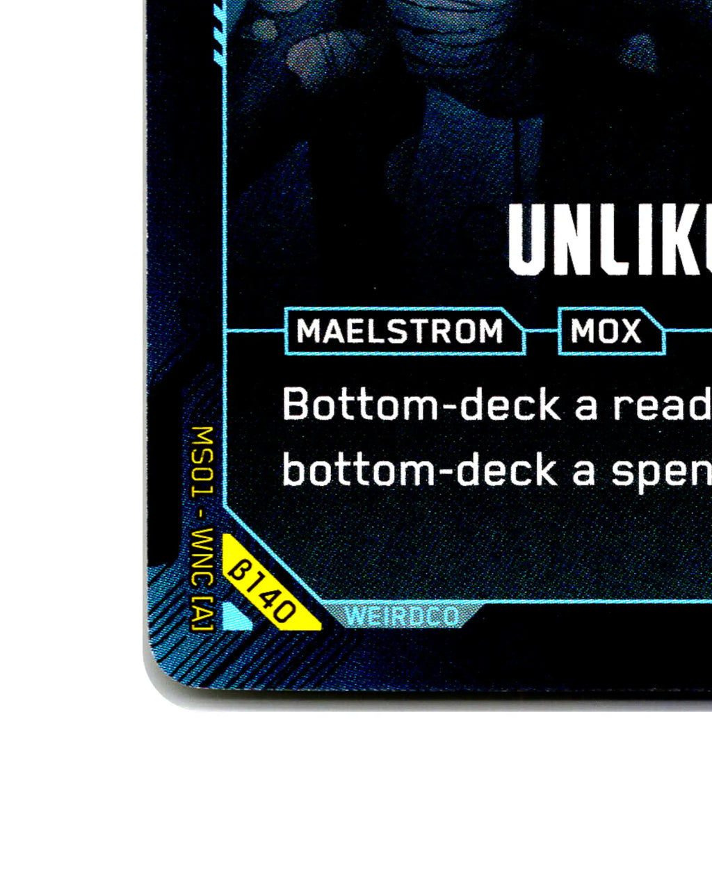 Unlikely Bond B140 Cyberpunk 2077 TCG Beta card front bottom-left corner