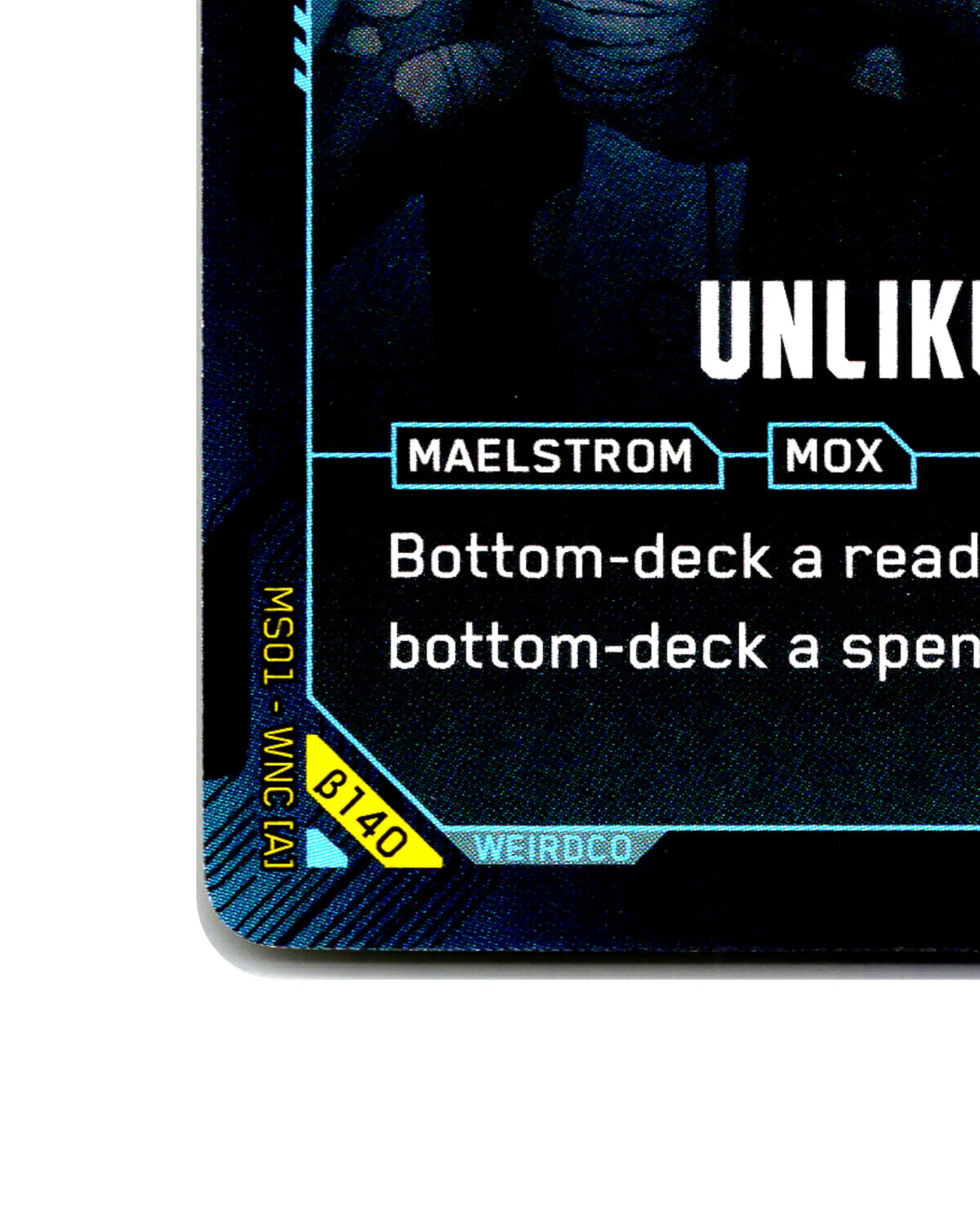 Unlikely Bond B140 Cyberpunk 2077 TCG Beta card front bottom-left corner