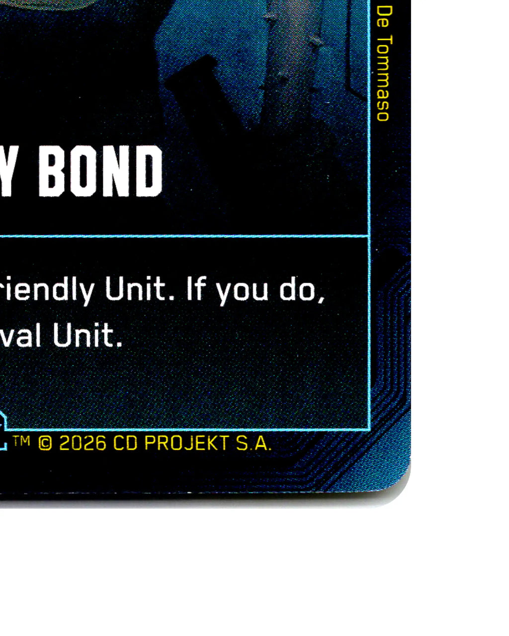 Unlikely Bond B140 Cyberpunk 2077 TCG Beta card front bottom-right corner