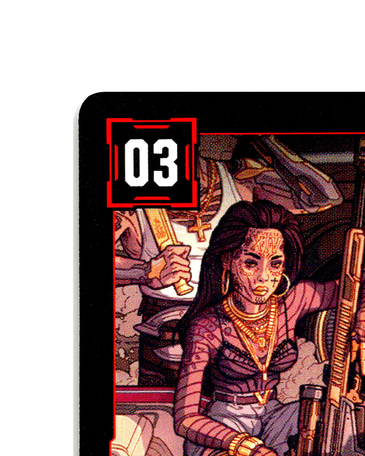 Valentino Guerrera B021 Cyberpunk 2077 TCG Beta card front top-left corner