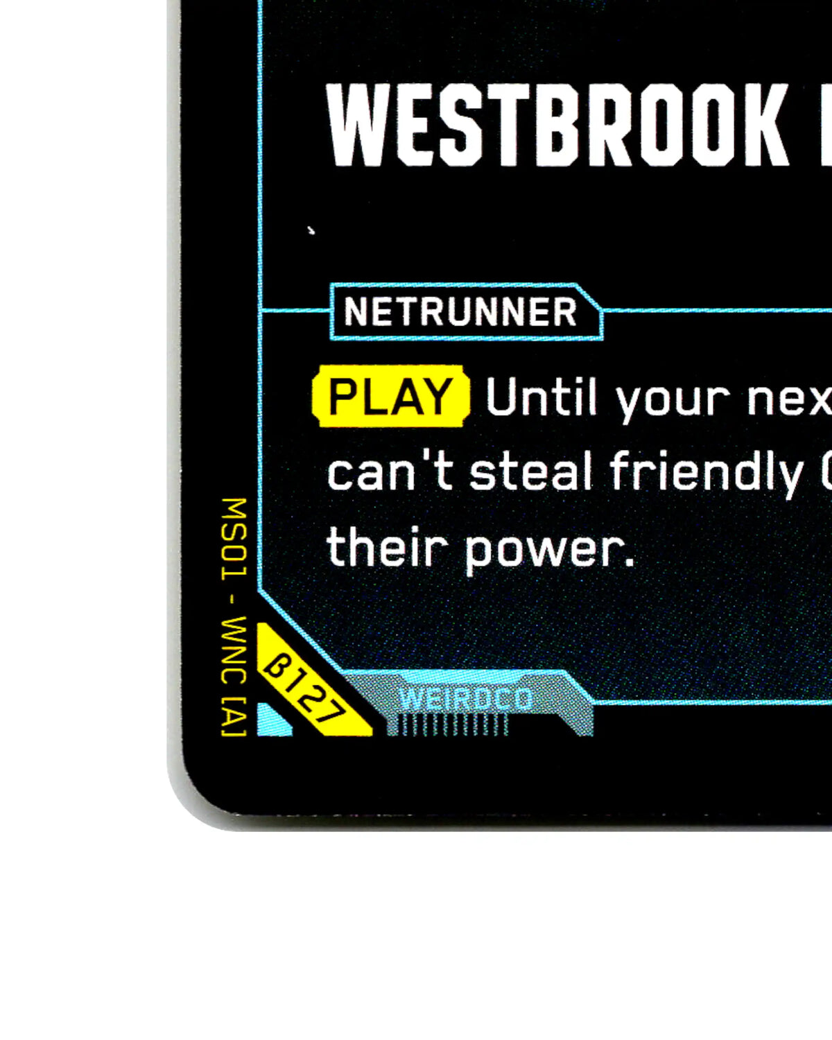 Westbrook Netrunner B127 Cyberpunk 2077 TCG Beta card front bottom-left corner