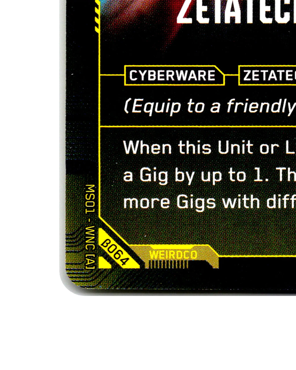 Zetatech Faceplate B064 Cyberpunk 2077 TCG Beta card front bottom-left corner